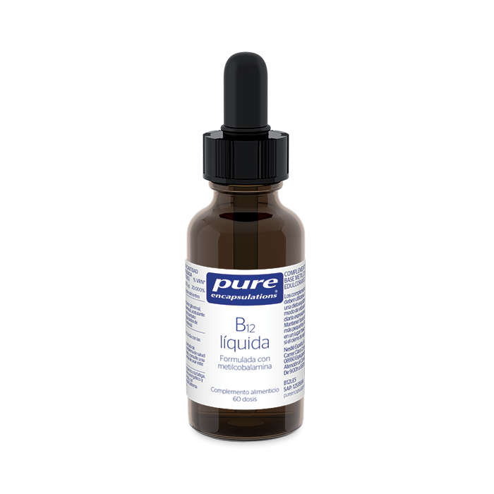 Complemento alimenticio B12 líquida formulada con metilcobalamina 60 dosis Pure Encapsulations.